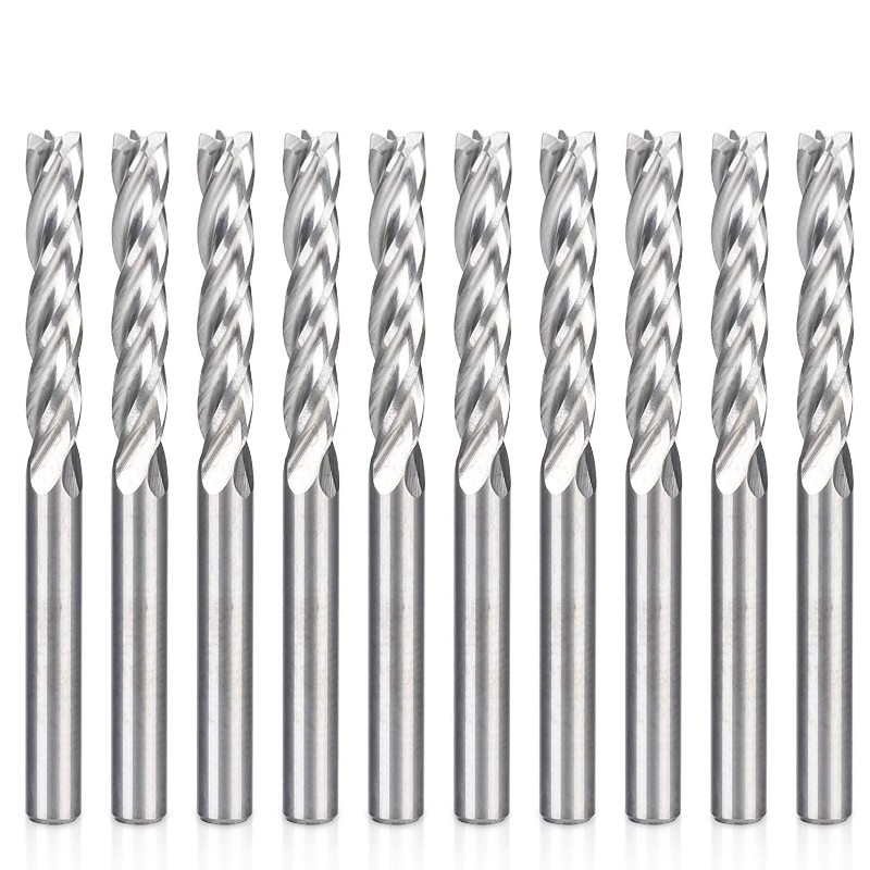 CNC-päätehdas 1/8-reitittimen bittiä 1 8 varren 4-uraan kierrepäätytyssyöttöleikkuri Volframiteräspuun leikkaustyökalusarja 17 mm CEL, 38,5 mm OAL akryyli-MDF: n PVC-tiheyslevylle kovapuuvaneri