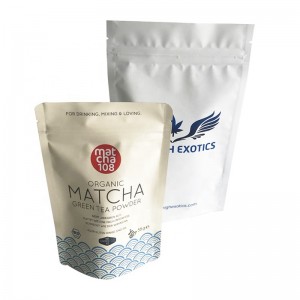 Alumiinifolio Stand Up -pussi vihreän teen jauhe muovipussiin vetoketjulla halpojen hintalaukkujen kanssa