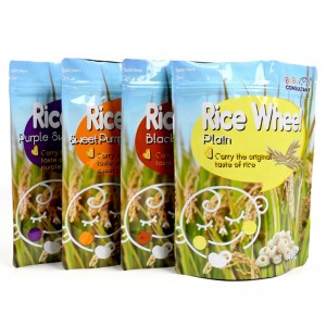 uudelleen suljettava ruokapussi tai välipalapussi riisipussi pakkauksessa, vetoketju päällä