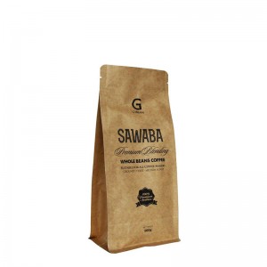 Yksinkertainen Kraft-kahvipussi Quad Seal Box pohjapakkaus