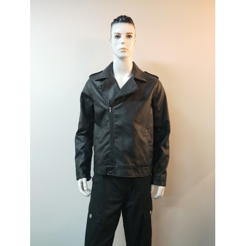 MEN'S BLACK PU BIKER TAKKI RLMPJ0001