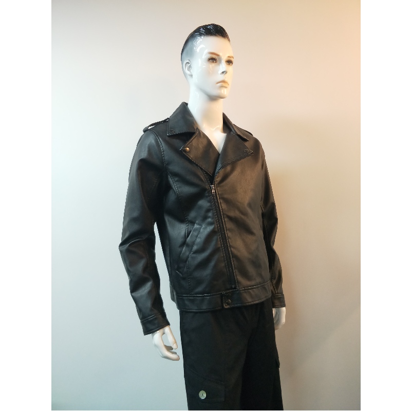 MEN'S BLACK PU BIKER TAKKI RLMPJ0001
