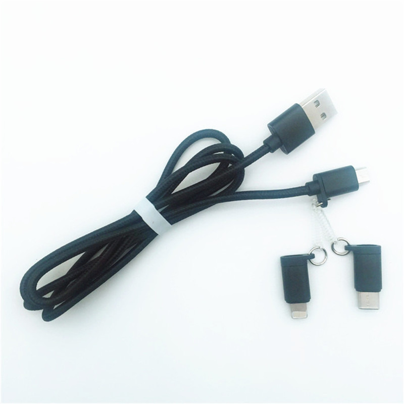 KPS-1002CB 3in1 Korkealaatuinen 1M 2a OD3.5MM nylon punottu lataus-USB-kaapeli