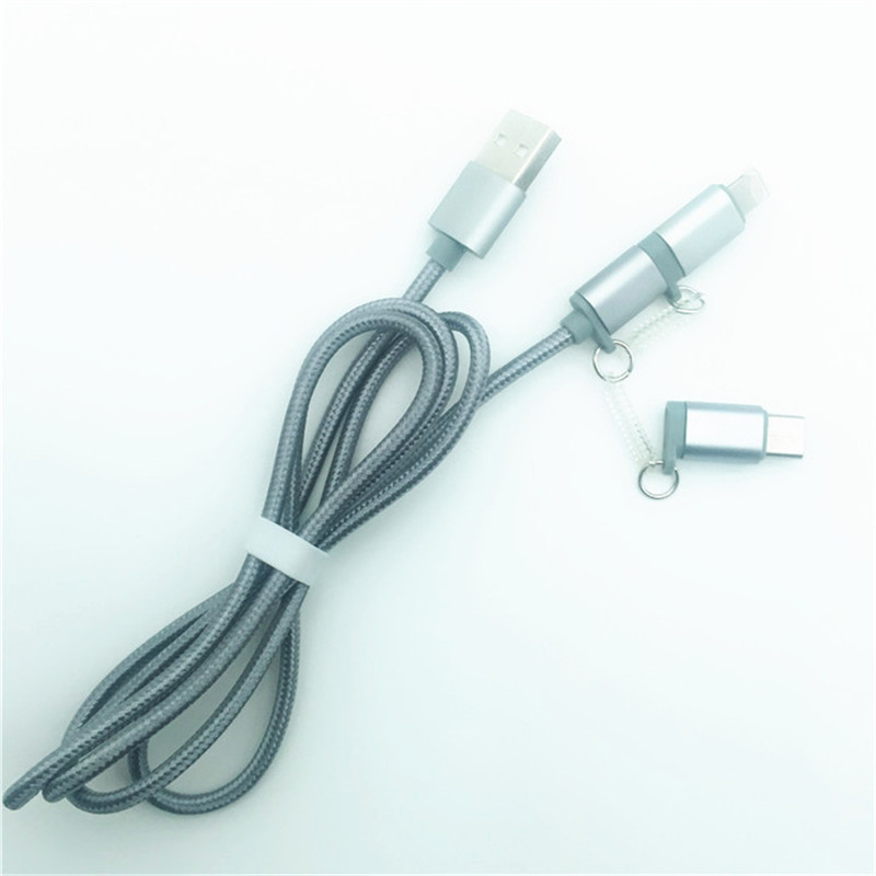 KPS-1002CB 3in1 Korkealaatuinen 1M 2a OD3.5MM nylon punottu lataus-USB-kaapeli