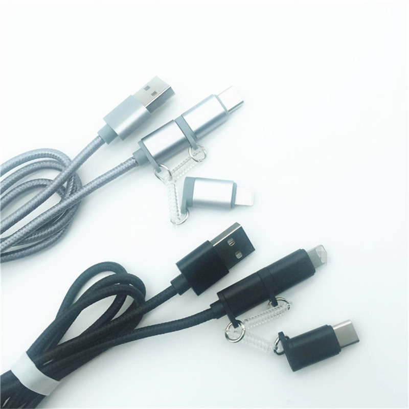 KPS-1002CB 3in1 Korkealaatuinen 1M 2a OD3.5MM nylon punottu lataus-USB-kaapeli