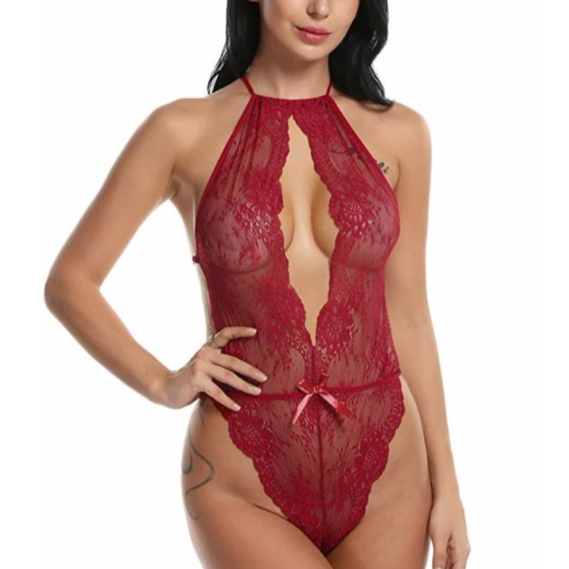 Seksikäs alusasu naisille Teddy One Piece Lace Babydoll Bodysuit Rose -joukkue