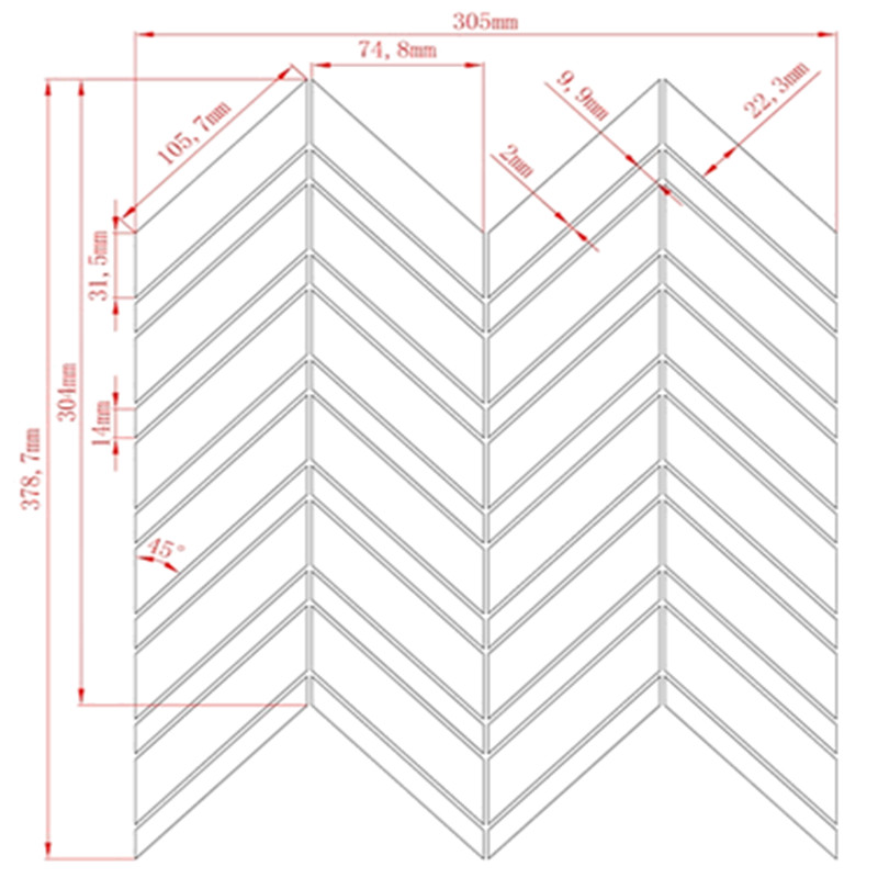 Carrara bianco hioi chevron-moni-marmorilattiaseinämosaiikkia
