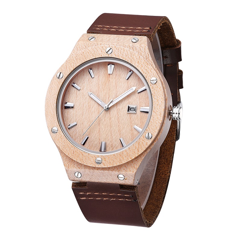 Luonto Wood Watch Man-analoginen kvartsi-nahkahihna muoti uusi seeprakello miesten moderni viileä kello