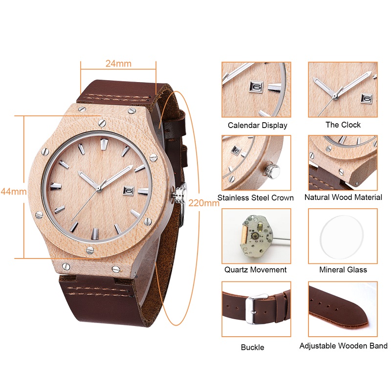 Luonto Wood Watch Man-analoginen kvartsi-nahkahihna muoti uusi seeprakello miesten moderni viileä kello