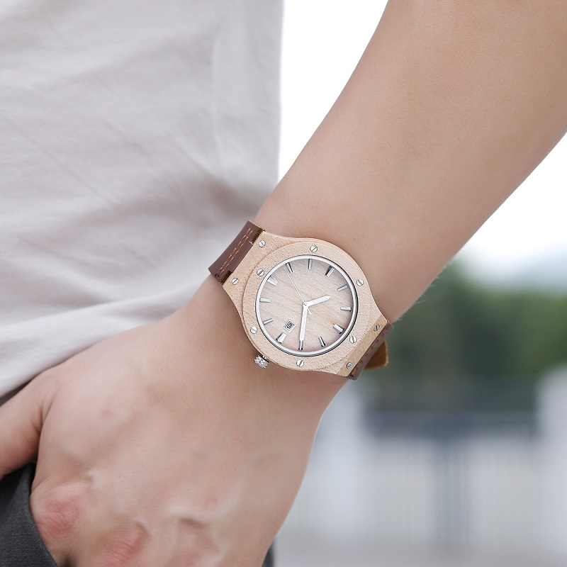 Luonto Wood Watch Man-analoginen kvartsi-nahkahihna muoti uusi seeprakello miesten moderni viileä kello
