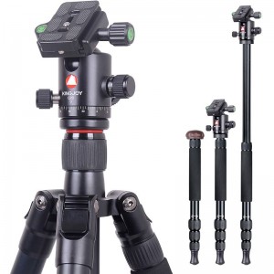 Kingjoy Travel Tripod Kit, alumiininen videokamerajalusta nestemäisellä panorointipäällä, keskipylväs, säädettävä jalkakulma, yhteensopiva Canon Nikon DSLR -videokuvaukseen