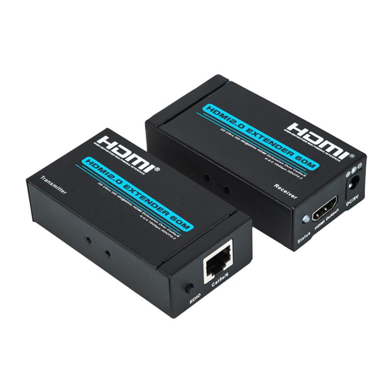 V2.0 HDMI-laajennus 60m Yli yhden cat5e / 6-kaapelin tuki Ultra HD 4Kx2K @ 60Hz HDCP2.2