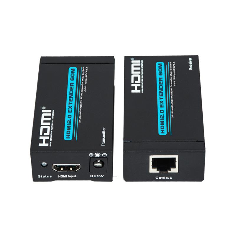 V2.0 HDMI-laajennus 60m Yli yhden cat5e / 6-kaapelin tuki Ultra HD 4Kx2K @ 60Hz HDCP2.2