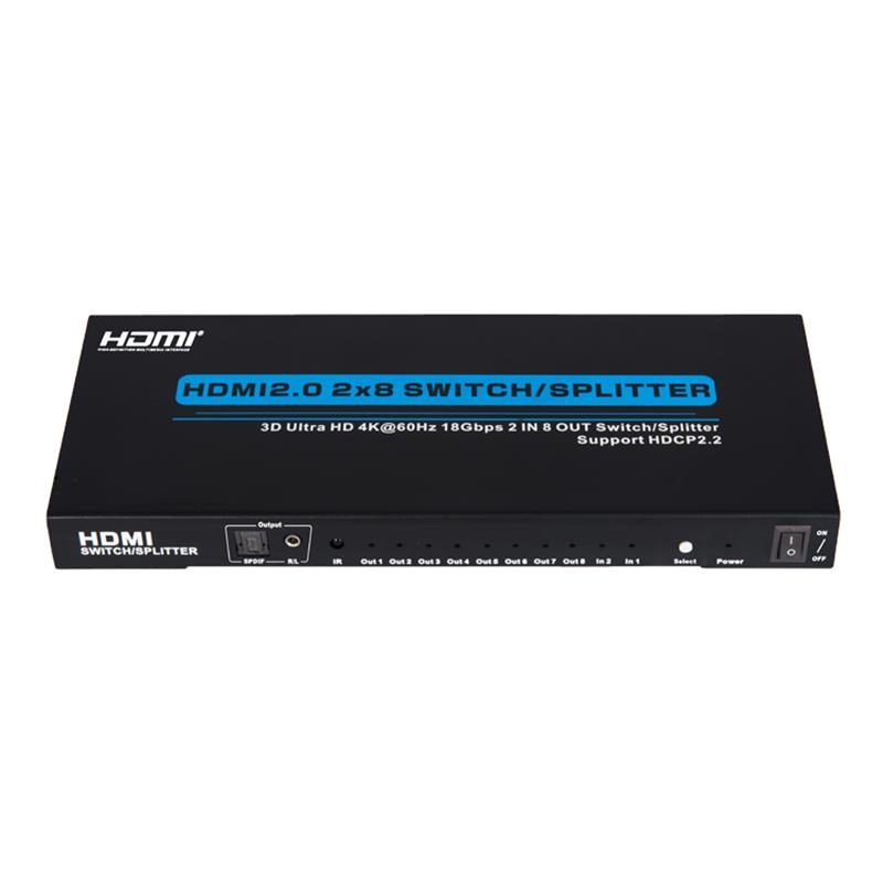 V2.0 HDMI 2x8 -kytkimen / jakajan tuki 3D Ultra HD 4Kx2K @ 60Hz HDCP2.2