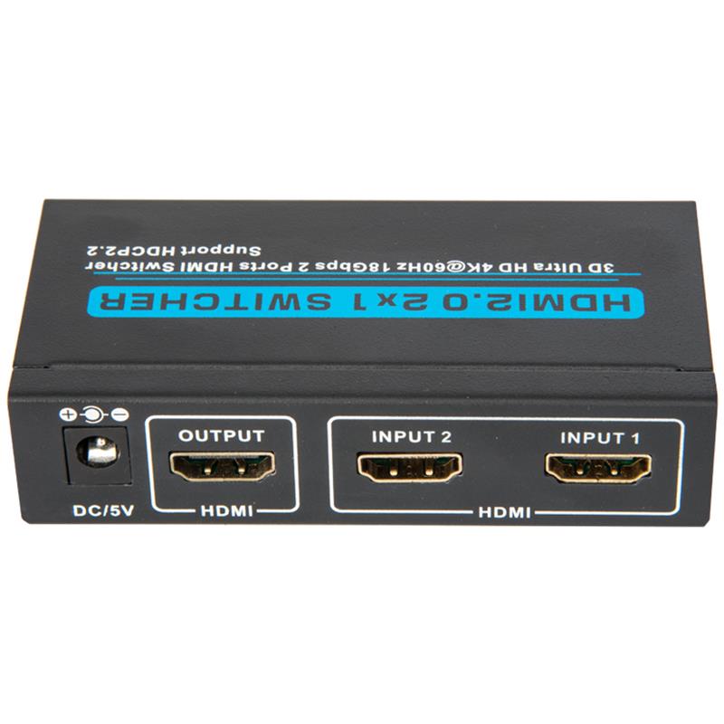 V2.0 HDMI 2x1 -kytkin tukee 3D Ultra HD 4Kx2K @ 60Hz HDCP2.2