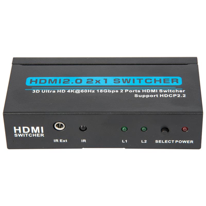 V2.0 HDMI 2x1 -kytkin tukee 3D Ultra HD 4Kx2K @ 60Hz HDCP2.2