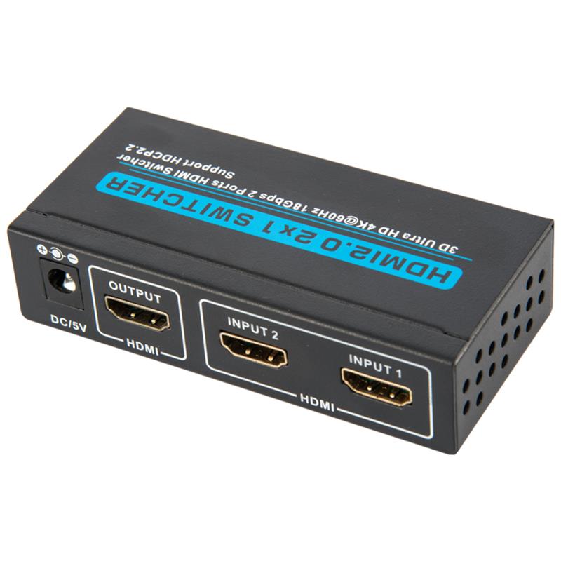 V2.0 HDMI 2x1 -kytkin tukee 3D Ultra HD 4Kx2K @ 60Hz HDCP2.2