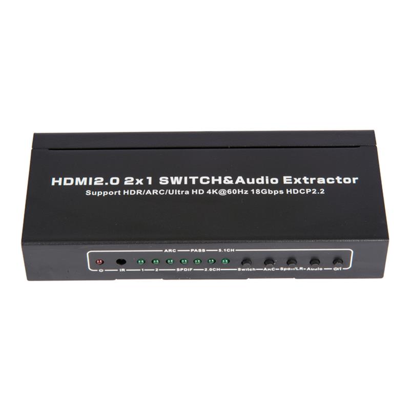 V2.0 HDMI 2x1 -kytkimen ja äänenpoistimen tuki ARC Ultra HD 4Kx2K @ 60Hz HDCP2.2 18 Gbps