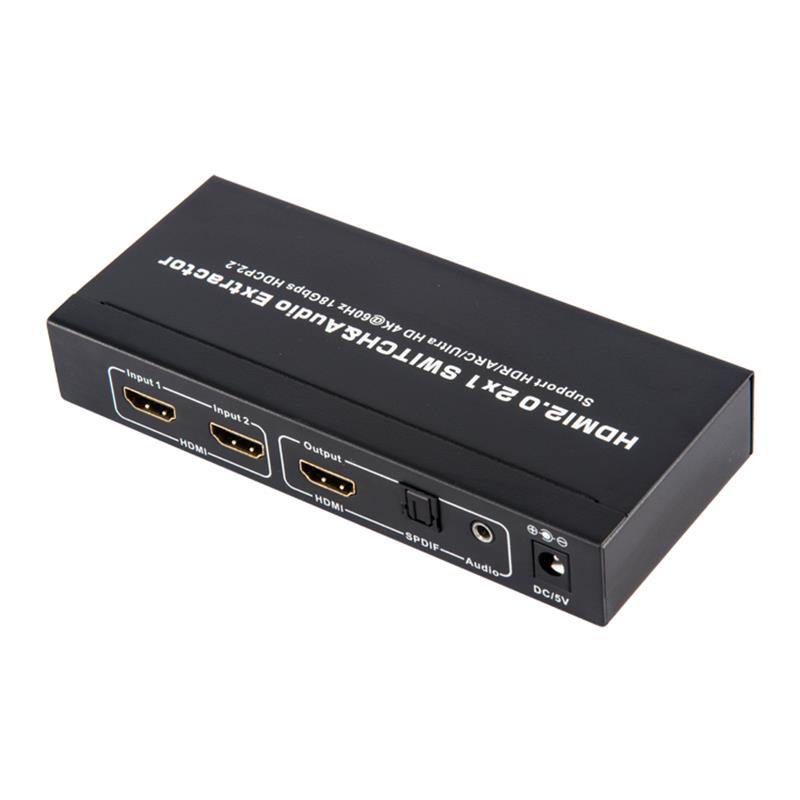 V2.0 HDMI 2x1 -kytkimen ja äänenpoistimen tuki ARC Ultra HD 4Kx2K @ 60Hz HDCP2.2 18 Gbps