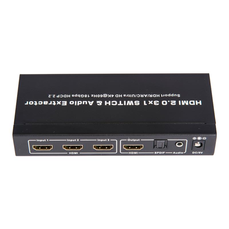 V2.0 HDMI 3x1 -kytkin ja äänenpoistimen tuki ARC Ultra HD 4Kx2K @ 60Hz HDCP2.2 18Gbps