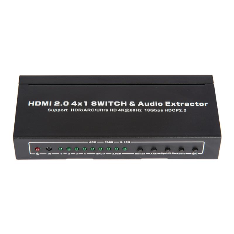 V2.0 HDMI 4x1 -kytkin ja äänenpoistimen tuki ARC Ultra HD 4Kx2K @ 60Hz HDCP2.2 18Gbps