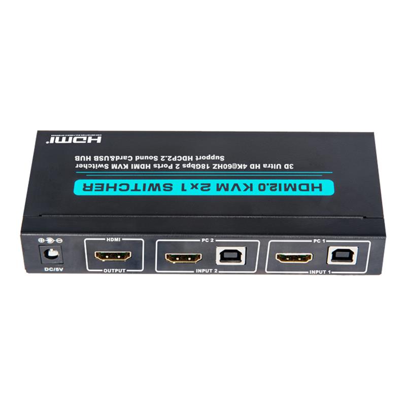 V2.0 HDMI KVM 2x1 -kytkintuki Ultra HD 4Kx2K @ 60Hz HDCP2.2 18 Gbps äänikortti ja USB-keskitin
