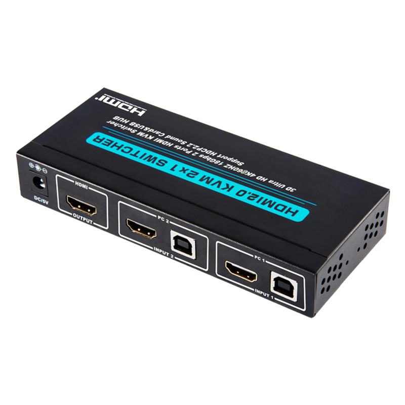 V2.0 HDMI KVM 2x1 -kytkintuki Ultra HD 4Kx2K @ 60Hz HDCP2.2 18 Gbps äänikortti ja USB-keskitin