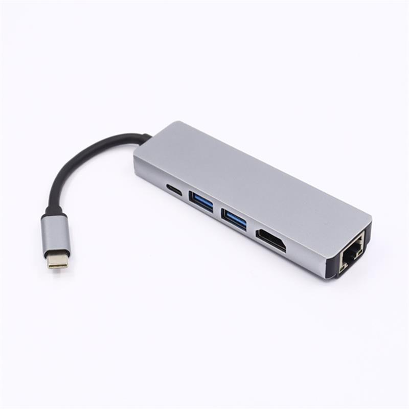 5-in-1 USB Type C - HDMI + LAN (1000M) + USB 3.0x2 + Type C Hub Adapter