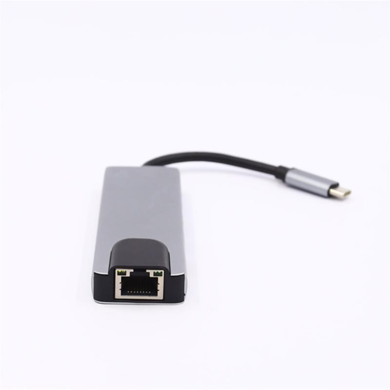 5-in-1 USB Type C - HDMI + LAN (1000M) + USB 3.0x2 + Type C Hub Adapter