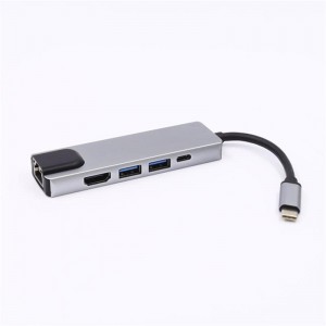 5-in-1 USB Type C - HDMI + LAN (1000M) + USB 3.0x2 + Type C Hub Adapter
