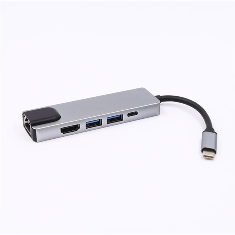 5-in-1 USB Type C - HDMI + LAN (1000M) + USB 3.0x2 + Type C Hub Adapter