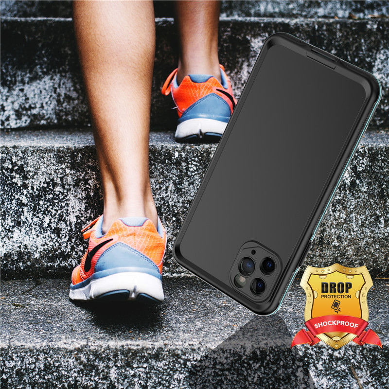 Iphonea suojaavat tapaukset vedenpitävä muovikotelo vedenpitävä vedenpitävä vedenpitävä vedenpitävä kotelo iphone 11 pro max (sininen), jossa on kiinteä taustapeite