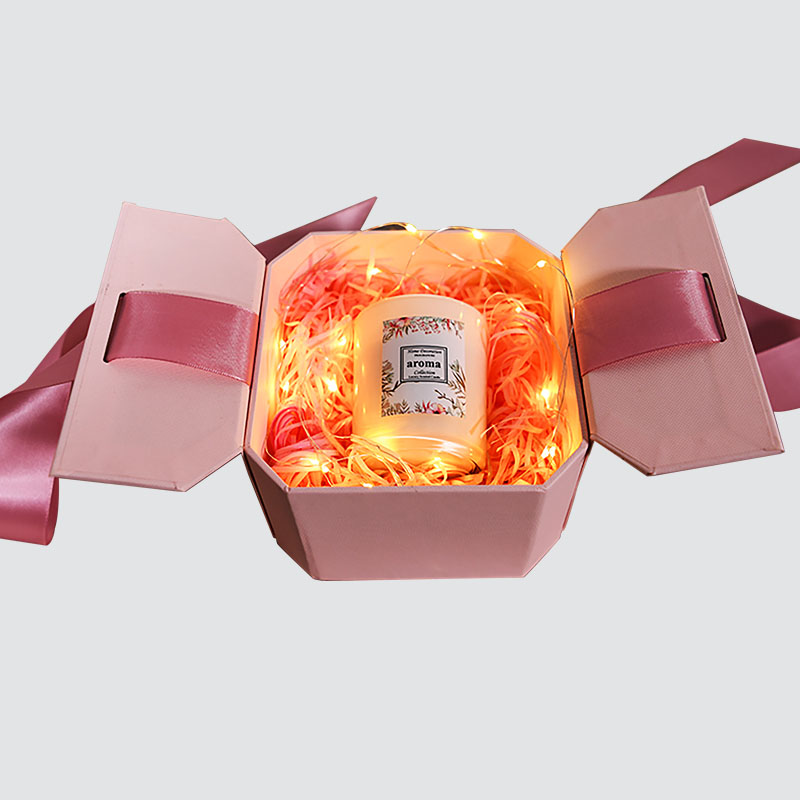 Vaaleanpunainen suloinen Bowknot-lahjapakkaus muotoinen läppä kynttiläkuppi suklaa hieno lahjapakkaus