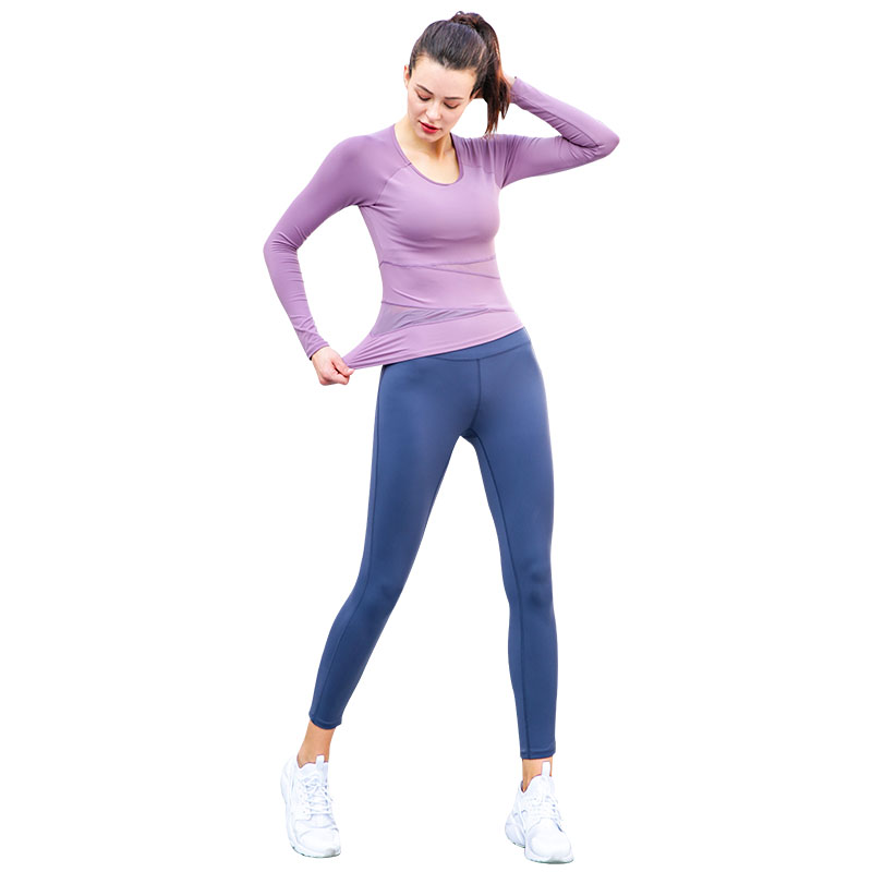 FDMF013- Womens 2 Pieces Outfits Yoga Set High Wast Leggings ja pitkän hihan paita