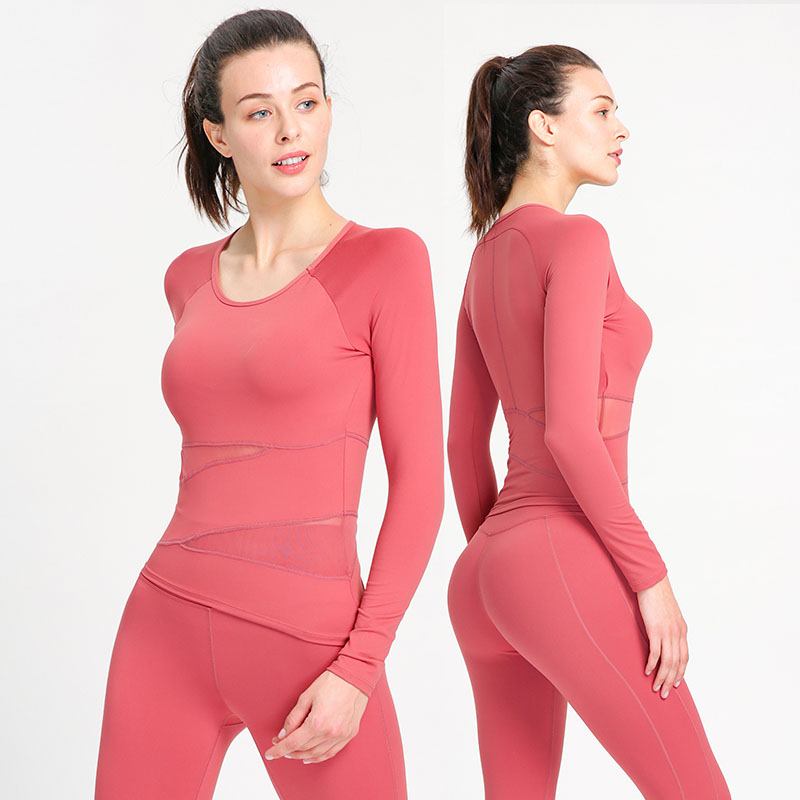 FDMF013- Womens 2 Pieces Outfits Yoga Set High Wast Leggings ja pitkän hihan paita