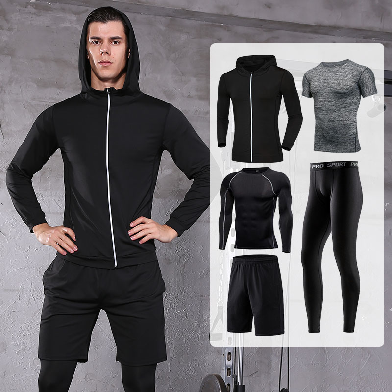 FDMM021-5 Pcs Men s Workout Clothes Set Fitness Puft