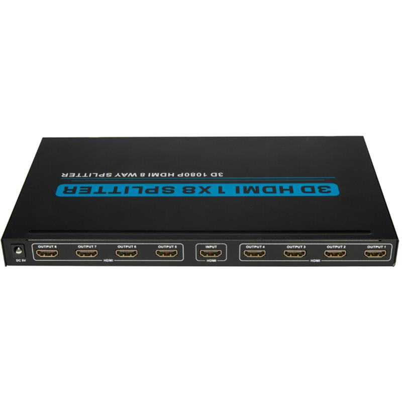 8 portin HDMI 1x8 -jakaja tukee 3D Full HD 1080P: tä