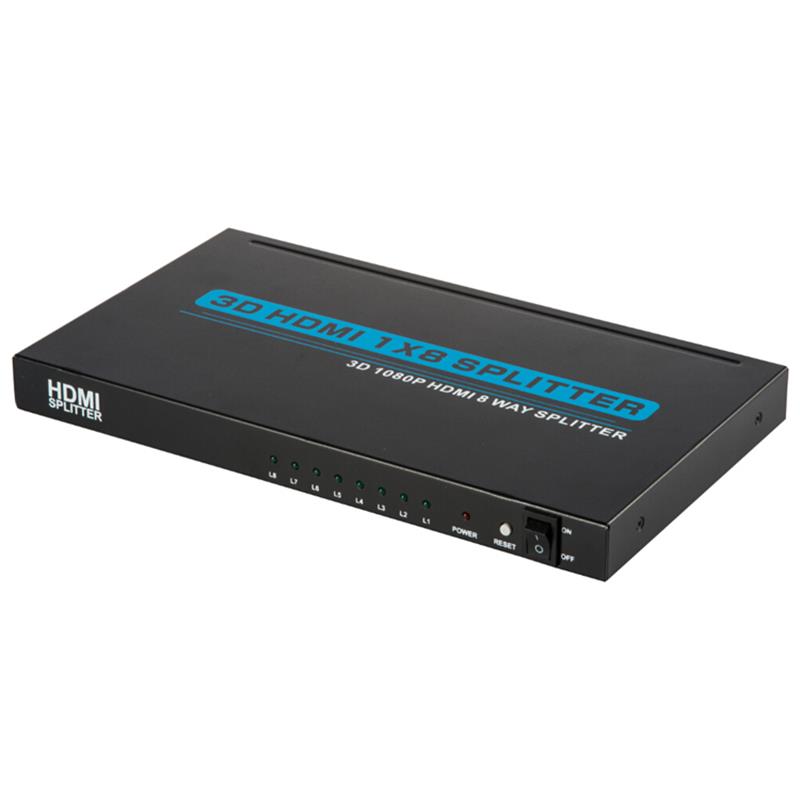 8 portin HDMI 1x8 -jakaja tukee 3D Full HD 1080P: tä