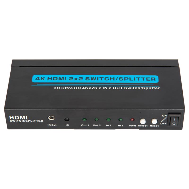 4K / 30Hz HDMI 2x2 -kytkin / jakaja tukee 3D Ultra HD 4Kx2K / 30Hz