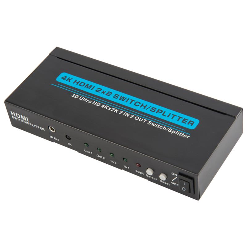 4K / 30Hz HDMI 2x2 -kytkin / jakaja tukee 3D Ultra HD 4Kx2K / 30Hz