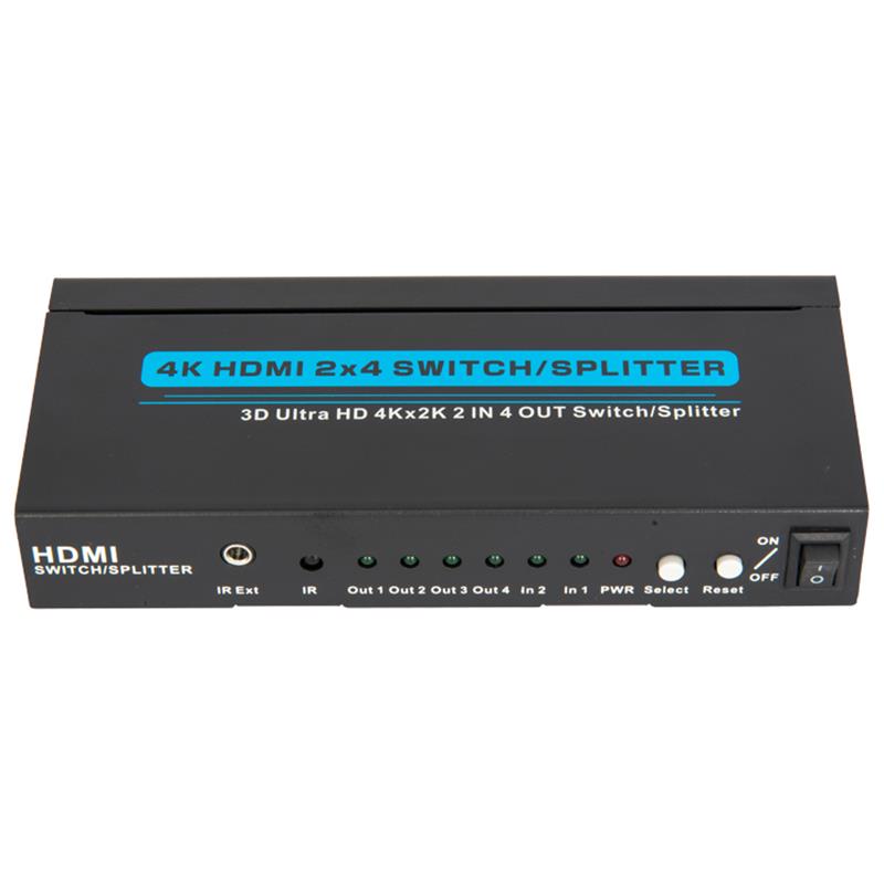 4K / 30Hz HDMI 2x4 -kytkin / jakaja tukee 3D Ultra HD 4Kx2K / 30Hz: tä