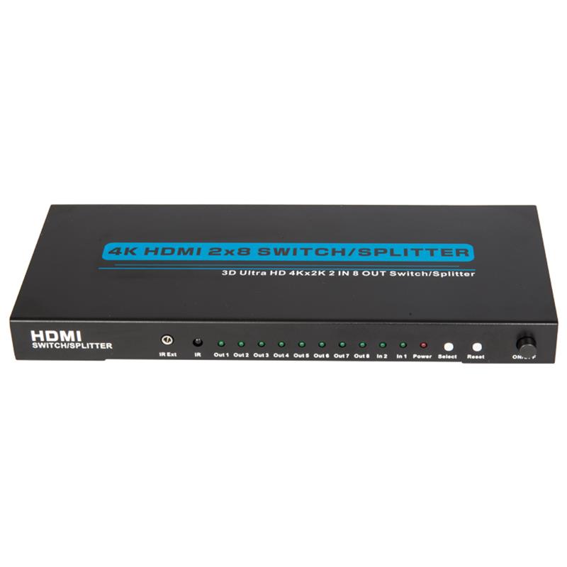 4K / 30Hz HDMI 2x8 -kytkin / jakaja tukee 3D Ultra HD 4Kx2K / 30Hz: tä