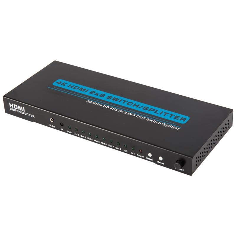 4K / 30Hz HDMI 2x8 -kytkin / jakaja tukee 3D Ultra HD 4Kx2K / 30Hz: tä