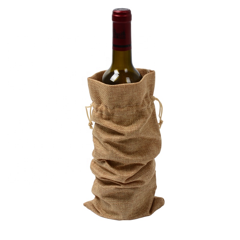 SS53 Rustic Jute Burlap Wine Bags Drawstring Wine Bottle Covers Reuble Bottle Wrap lahjapaketti Viinipussit