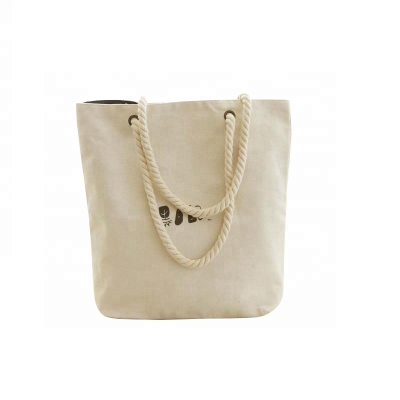 SG62 OEM Kierrätettävä laukku Supermarket Shopper Ostoskassi Puuvillakangas Kangaskassi Rope Beach Bag Custom Logo