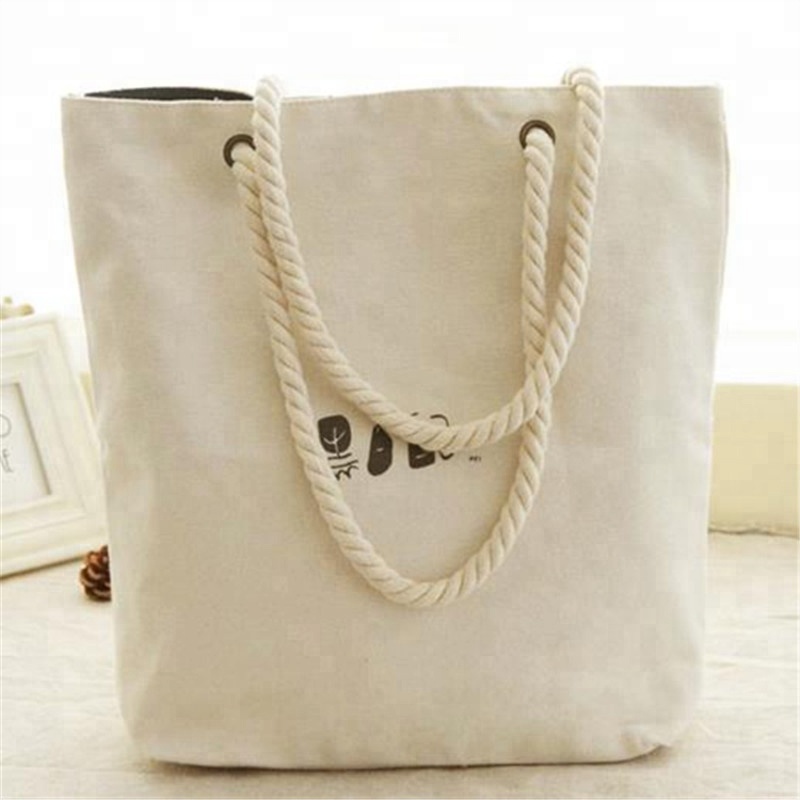 SG62 OEM Kierrätettävä laukku Supermarket Shopper Ostoskassi Puuvillakangas Kangaskassi Rope Beach Bag Custom Logo