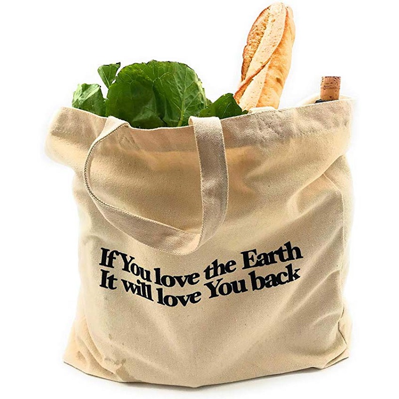 SG64 Heavy Duty Organic Vegetable Fruit Shopping Bag Cotton Canvas Tote Bags, jossa on tilaustyönä painettu logo