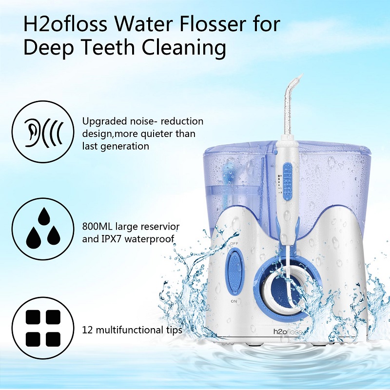 H2ofloss-hammasvesiflosser hampaiden puhdistukseen 12 monitoimikärjellä ja 800 ml: lla, ammattimainen työtason suun kautta käytettävä irrigaattori, hiljainen muotoilu