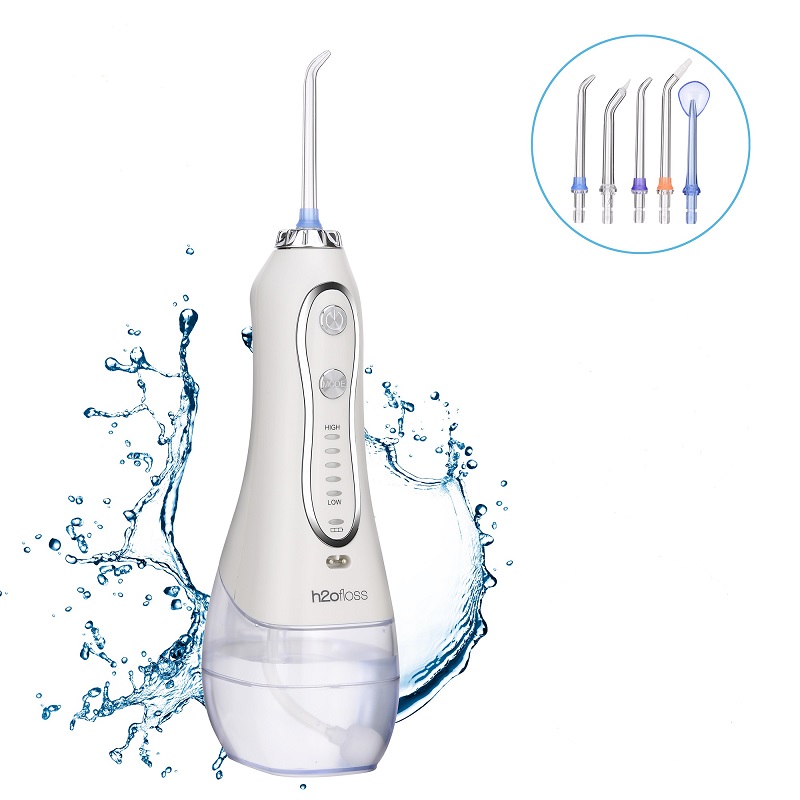 H2ofloss Water Flosser Professional -johdoton hammaslääkärin huuhtelulaite - kannettava ja ladattava IPX7-vedenpitävä vesikierto hammasten puhdistukseen, 300 ml säiliö kotiin ja matkoille (HF-6)