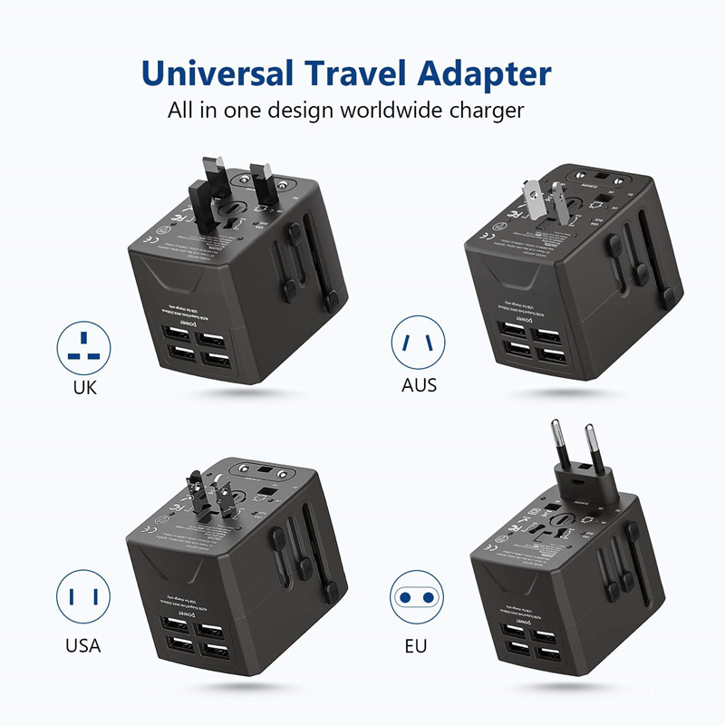 RRTRAVEL Power Plug Adapter - International Travel - 4 USB Ports for 150+ Maat - 220 Volt Adapter - Travel Adapter type C Tyyppi A Tyyppi G I UK EU Europe (4 USB Travel Adapter)